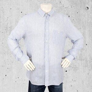 Guide Boat Company Shirt Size XL Blue Stripe Linen